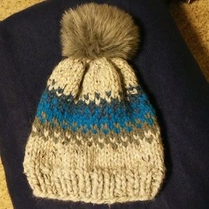 Winter Knit Pom Pom Beanie Gray/Blue